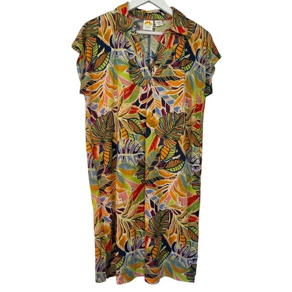 C&C linen tropical collared midi dress M - Picture 2 of 10